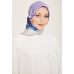 Armine 9111-34 Mor-Mavi Geçişli Monogram Desen Tivil İpek Eşarp