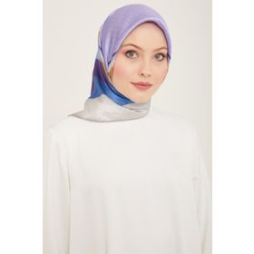 Armine 9111-34 Mor-Mavi Geçişli Monogram Desen Tivil İpek Eşarp