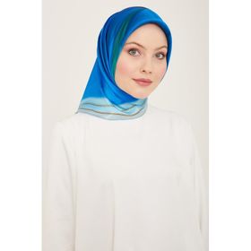 Armine 9112-02 Mavi-Yeşil Hologram Desen Tivil İpek Eşarp