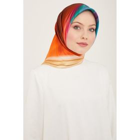 Armine 9112-03 Turuncu-Yeşil Hologram Desen Sura İpek Eşarp