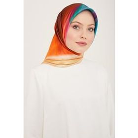 Armine 9112-03 Turuncu-Yeşil Hologram Desen Sura İpek Eşarp