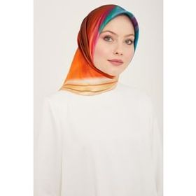 Armine 9112-03 Turuncu-Yeşil Hologram Desen Sura İpek Eşarp