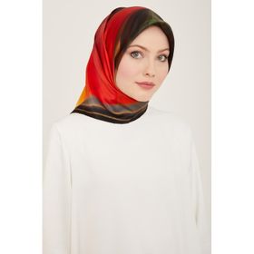 Armine 9112-20 Siyah-Kırmızı Hologram Desen Tivil İpek Eşarp