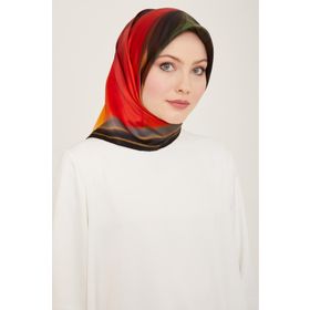 Armine 9112-20 Siyah-Kırmızı Hologram Desen Tivil İpek Eşarp