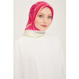 Armine 9115-80 Pembe-Soft Yeşil Dijital Çiçek Desen Tivil İpek Eşarp