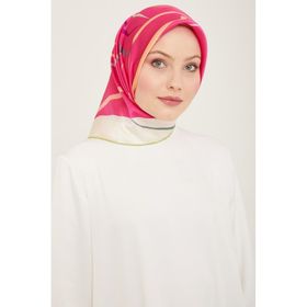 Armine 9115-80 Pembe-Soft Yeşil Dijital Çiçek Desen Tivil İpek Eşarp