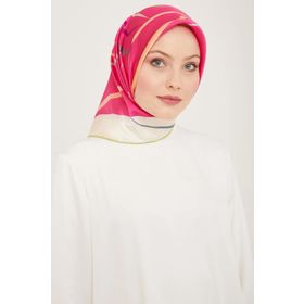 Armine 9115-80 Pembe-Soft Yeşil Dijital Çiçek Desen Tivil İpek Eşarp