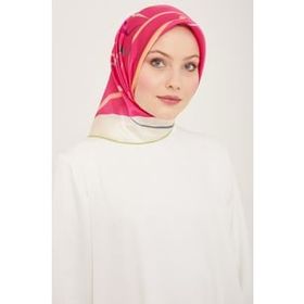 Armine 9115-80 Pembe-Soft Yeşil Dijital Çiçek Desen Tivil İpek Eşarp