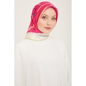 Armine 9115-80 Pembe-Soft Yeşil Dijital Çiçek Desen Tivil İpek Eşarp