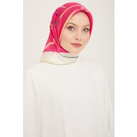 Armine 9115-80 Pembe-Soft Yeşil Dijital Çiçek Desen Tivil İpek Eşarp