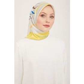 Armine 9115-84 Sarı-Gri Dijital Çiçek Desen Sura İpek Eşarp
