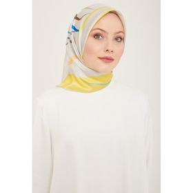 Armine 9115-84 Sarı-Gri Dijital Çiçek Desen Tivil İpek Eşarp