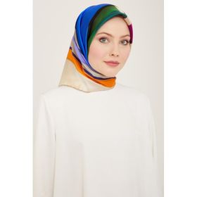 Armine 9122-31 Mor-Mavi Geometrik Desen Tivil İpek Eşarp
