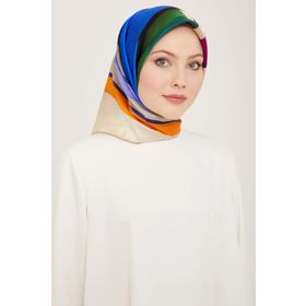 Armine 9122-31 Mor-Mavi Geometrik Desen Tivil İpek Eşarp