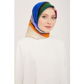 Armine 9122-31 Mor-Mavi Geometrik Desen Tivil İpek Eşarp