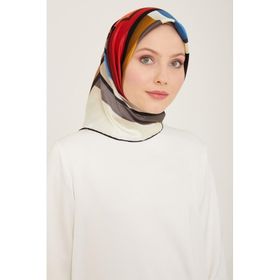 Armine 9122-34 Antrasit Gri-Kırmızı Geometrik Desen Tivil İpek Eşarp