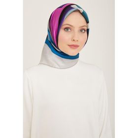 Armine 9122-37 Gri-Mor Geometrik Desen Sura İpek Eşarp
