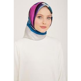 Armine 9122-37 Gri-Mor Geometrik Desen Sura İpek Eşarp