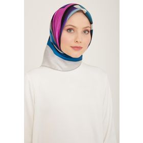 Armine 9122-37 Gri-Mor Geometrik Desen Sura İpek Eşarp