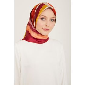 Armine 9122-55 Fuşya-Yeşil Geometrik Desen Sura İpek Eşarp