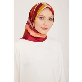 Armine 9122-55 Fuşya-Yeşil Geometrik Desen Tivil İpek Eşarp