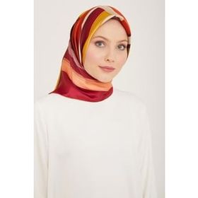 Armine 9122-55 Fuşya-Yeşil Geometrik Desen Tivil İpek Eşarp