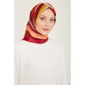 Armine 9122-55 Fuşya-Yeşil Geometrik Desen Tivil İpek Eşarp