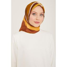 Armine 9122-56 Yağ Yeşil-Kahverengi Geometrik Desen Tivil İpek Eşarp