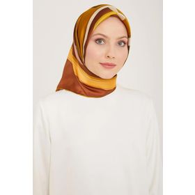 Armine 9122-56 Yağ Yeşil-Kahverengi Geometrik Desen Tivil İpek Eşarp
