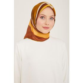 Armine 9122-56 Yağ Yeşil-Kahverengi Geometrik Desen Tivil İpek Eşarp