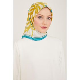 Armine 9123-05 Yağ Yeşil-Turkuaz Çiçek Desen Sura İpek Eşarp