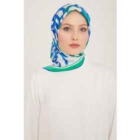 Armine 9123-54 Yeşil-Mavi Çiçek Desen Sura İpek Eşarp