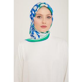 Armine 9123-54 Yeşil-Mavi Çiçek Desen Sura İpek Eşarp