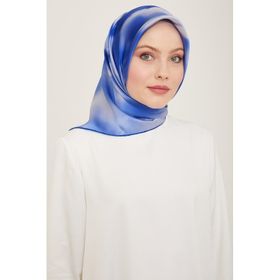 Armine 9124-84 Gri-Mavi Geçişli Çiçek Desen Tivil İpek Eşarp