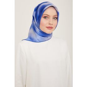 Armine 9124-84 Gri-Mavi Geçişli Çiçek Desen Tivil İpek Eşarp