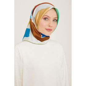 Armine 9125-34 Beyaz Karma Desen Tivil İpek Eşarp