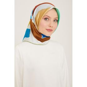 Armine 9125-34 Beyaz Karma Desen Tivil İpek Eşarp