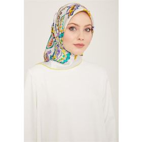 Armine 9130-83 Beyaz-Sarı Etnik Desen Sura İpek Eşarp