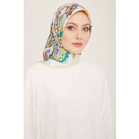 Armine 9130-83 Beyaz-Sarı Etnik Desen Sura İpek Eşarp