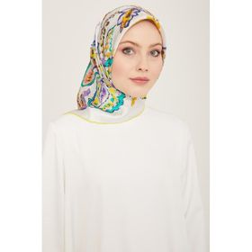 Armine 9130-83 Beyaz-Sarı Etnik Desen Sura İpek Eşarp