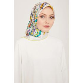 Armine 9130-83 Beyaz-Sarı Etnik Desen Sura İpek Eşarp