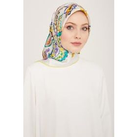 Armine 9130-83 Beyaz-Sarı Etnik Desen Sura İpek Eşarp