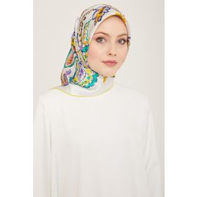 Armine 9130-83 Beyaz-Sarı Etnik Desen Sura İpek Eşarp