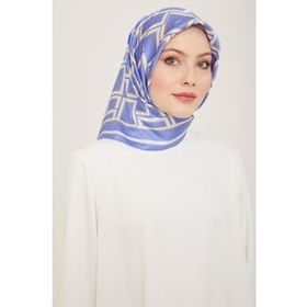 Armine 9132-80 Havacı Mavi Beyaz Geometrik Desen Sura İpek Eşarp