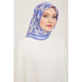 Armine 9132-80 Havacı Mavi Beyaz Geometrik Desen Sura İpek Eşarp