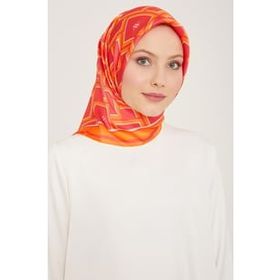 Armine 9132-85 Pembe-Turuncu Geometrik Desen Sura İpek Eşarp