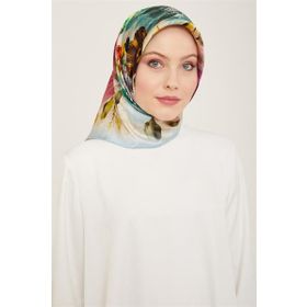 Armine 9133-34 Yağ Yeşil-Gül Kurusu Çiçek Desen Sura İpek Eşarp
