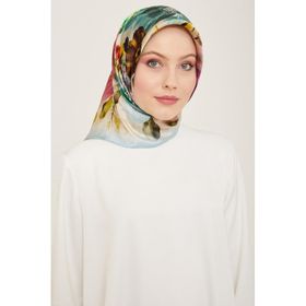 Armine 9133-34 Yağ Yeşil-Gül Kurusu Çiçek Desen Sura İpek Eşarp