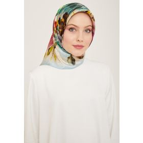 Armine 9133-34 Yağ Yeşil-Gül Kurusu Çiçek Desen Sura İpek Eşarp