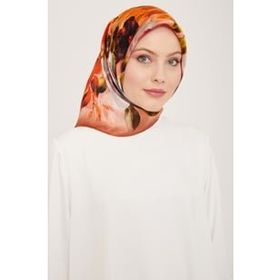 Armine 9133-50 Kahverengi-Turuncu Çiçek Desen Sura İpek Eşarp
